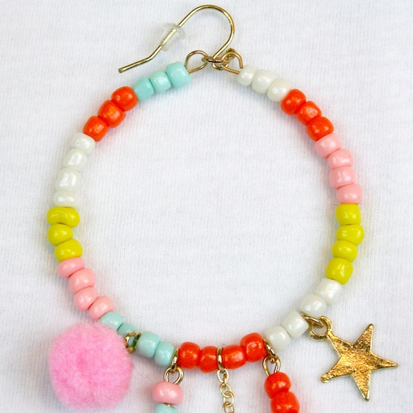 Boho Beaded Hoops w/ Tassels, Poms, Stars NWT - Picture 4 of 6